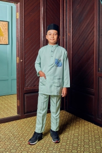 Baju Melayu Batik Kids in Mint Green